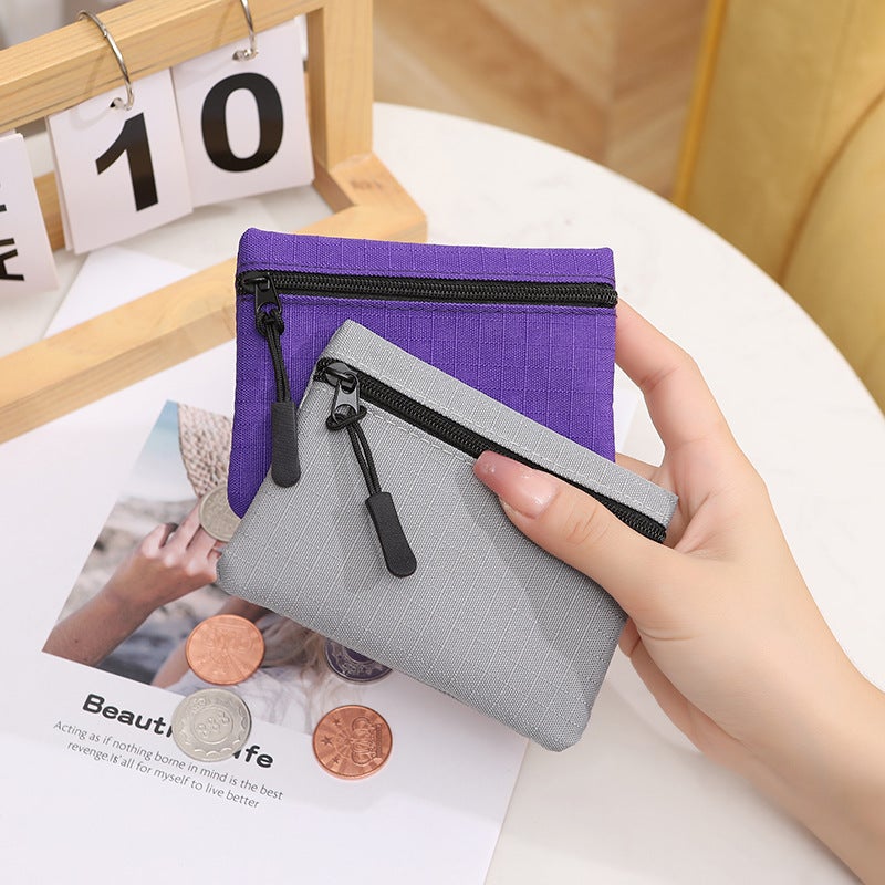 [ ] Ladies Oxford Cloth Solid Color Mini Zipper Coin Purse Key Bag - Image 5